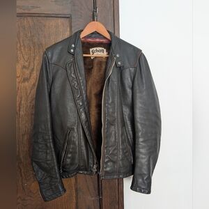 Schott NYC Leather Vintage Moto Motorcycle Jacket | Removable Lining | Hardware